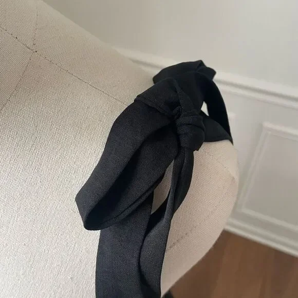 SHEIN Black Shoulder Tie Midi Dress Smocked Back M 6 - Picture 4 of 8